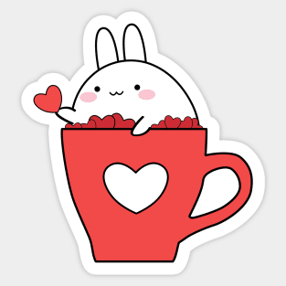 Sending love, Happy rabbit with heart, Cute white rabbit, Valentines day, Cute sticker, Kawaii rabbit Sticker